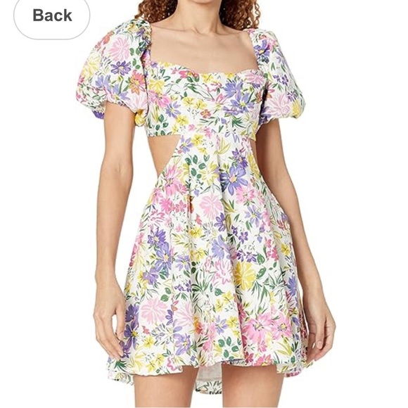 ASTR Floral Puff Sleeve Backless Cutout Mini Dress size large - Picture 7 of 9